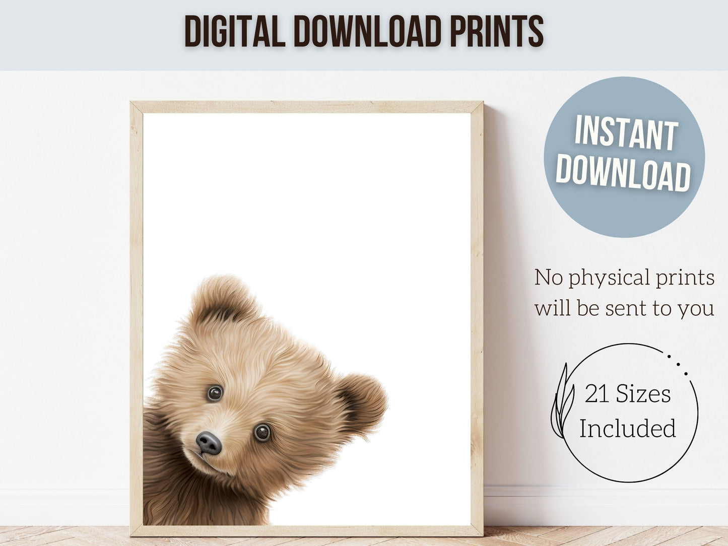 Peeking Bear Nursery Print, Teddy Bear Nursery Decor, Neutral Brown Nursery Decor, Baby Bear Nursery Wall Art Woodland Nursery Digital Print