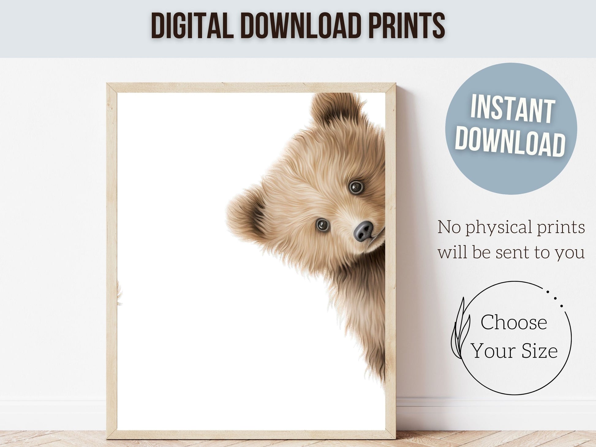 ORIGINAL Peeking Bear Nursery Print, Teddy Bear Nursery Decor, Baby Bear Nursery Wall Art, Neutral Woodland Nursery Decor Digital Name Print