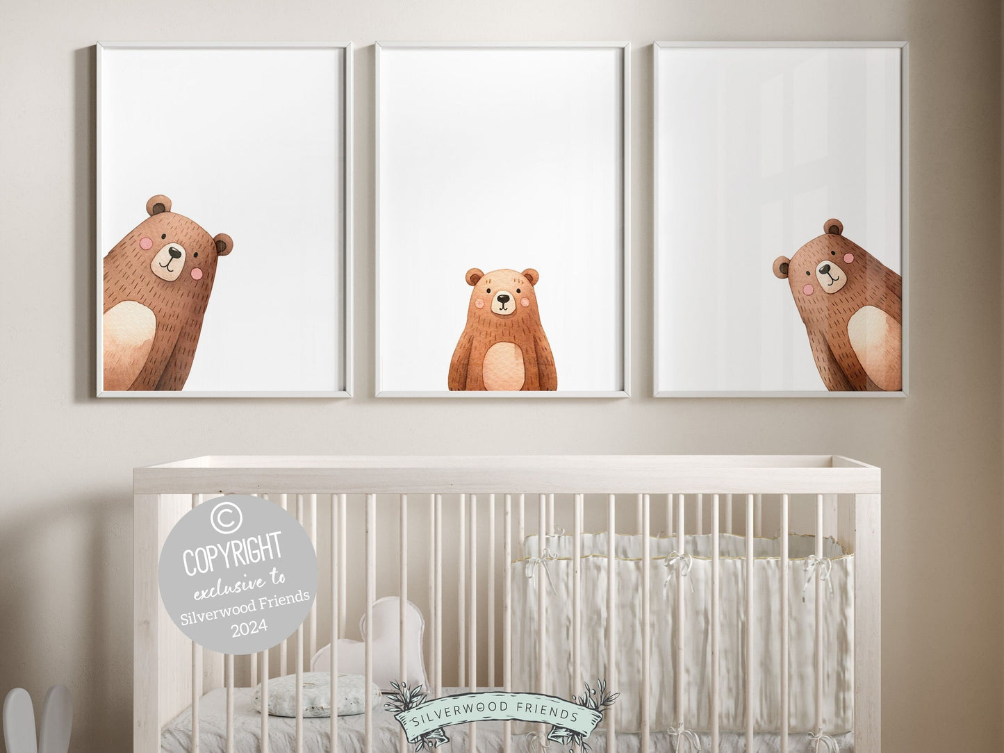 ORIGINAL Peeking Bear Nursery Print, Teddy Bear Nursery Decor, Baby Bear Nursery Wall Art, Newborn Gift Woodland Nursery Decor Digital Print