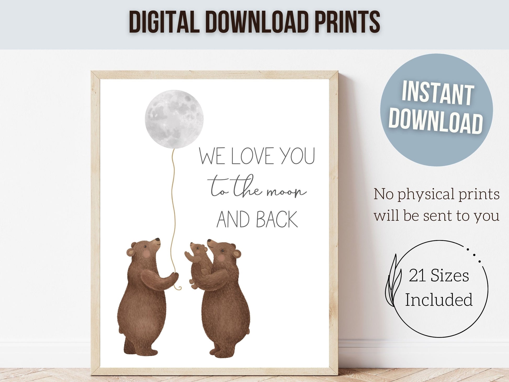 Bear Nursery Print, Woodland Bear Nursery Decor, Bear Baby Shower Gift, Kids Room Woodland Forest Wall Decor Neutral Nursery Digital Print