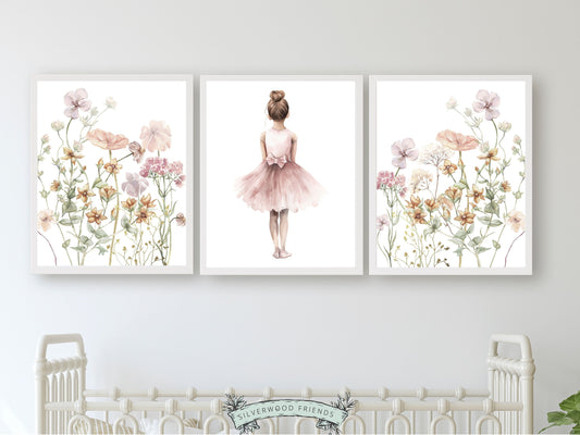 ORIGINAL Baby Girl Ballet Nursery Print, Ballerina Wildflower Nursery Decor, Floral Nursery Wall Art Girl Ballet Bedroom Decor Digital Print