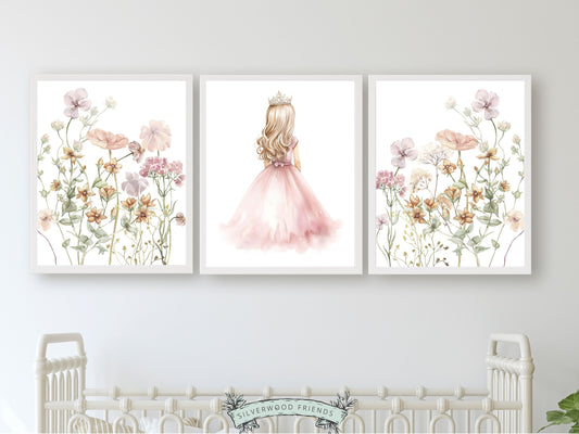 ORIGINAL Baby Girl Princess Nursery Prints, Wildflower Fairytale Nursery Decor, Girl's Nursery Wall Art Floral Room Wall Decor Digital Print