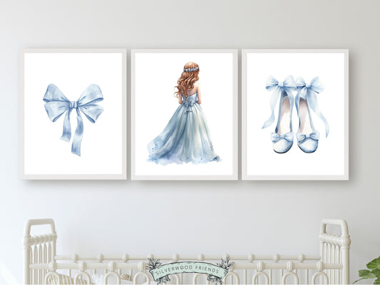 Baby Girls Princess Nursery Prints, Ballerina Nursery Decor, Blue Ballet Nursery Wall Art, Girls Princess Bedroom Wall Decor Digital Prints