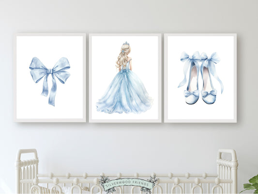 Baby Girls Princess Nursery Prints, Ballerina Nursery Decor, Blue Ballet Nursery Wall Art, Girls Princess Bedroom Wall Decor Digital Prints