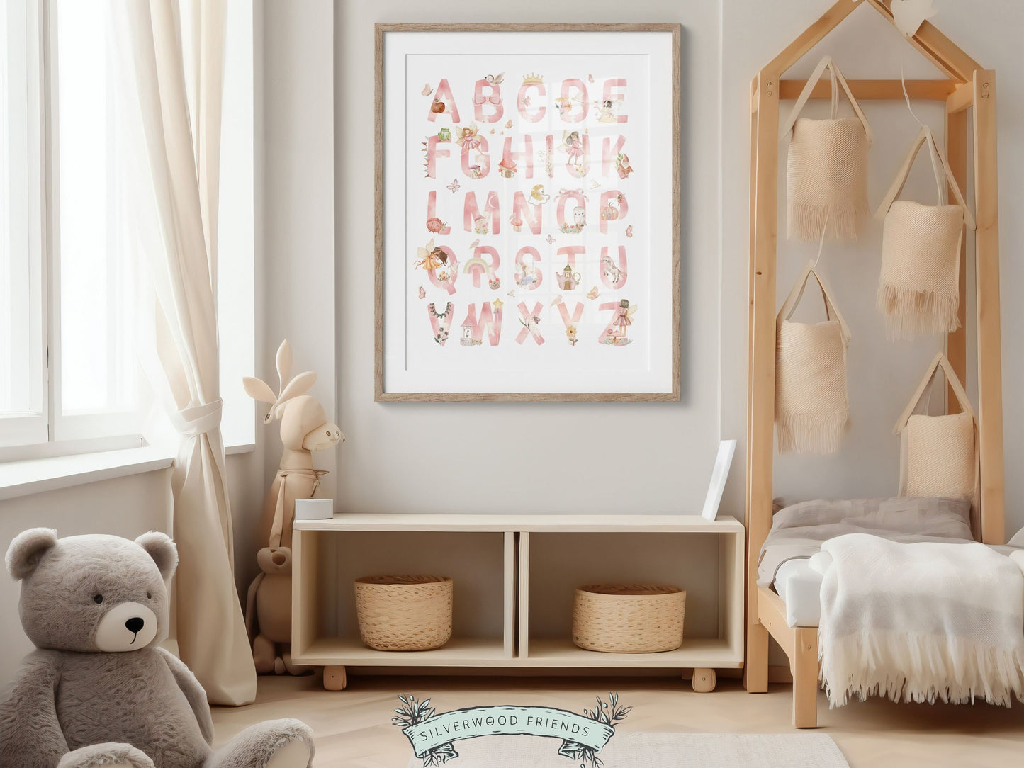 Fairy Alphabet Print, Baby Girls Fairytale Nursery Decor, Fairy Nursery Decor, Baby Girl Room Decor, Woodland Forest Fairies Digital Print