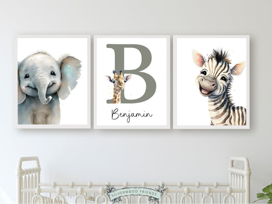 ORIGINAL Safari Nursery Prints, Boho Safari Nursery Decor, Baby Name Nursery Newborn Gift, Kids Jungle Animal Room Wall Decor Digital Prints