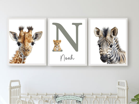 ORIGINAL Safari Nursery Prints, Boho Safari Nursery Decor, Baby Name Nursery Newborn Gift, Kids Jungle Animal Room Wall Decor Digital Prints