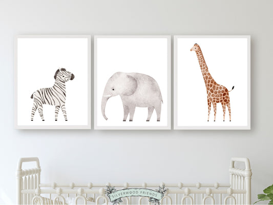 Boho Safari Animal Nursery Print, Boho Jungle Nursery Decor, Kids Room Safari Animal Nursery Wall Decor Elephant Giraffe Zebra Digital Print