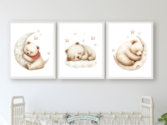 ORIGINAL Teddy Bear Nursery Print, Teddy Bear Nursery Decor, Gender Neutral White Polar Bear Nursery Wall Art, Sleeping Animal Digital Print