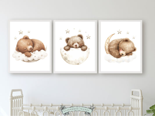 ORIGINAL Teddy Bear Nursery Prints, Teddy Bear Nursery Decor,Gender Neutral Brown Bear Nursery Wall Art Night Sky Star Nursery Digital Print