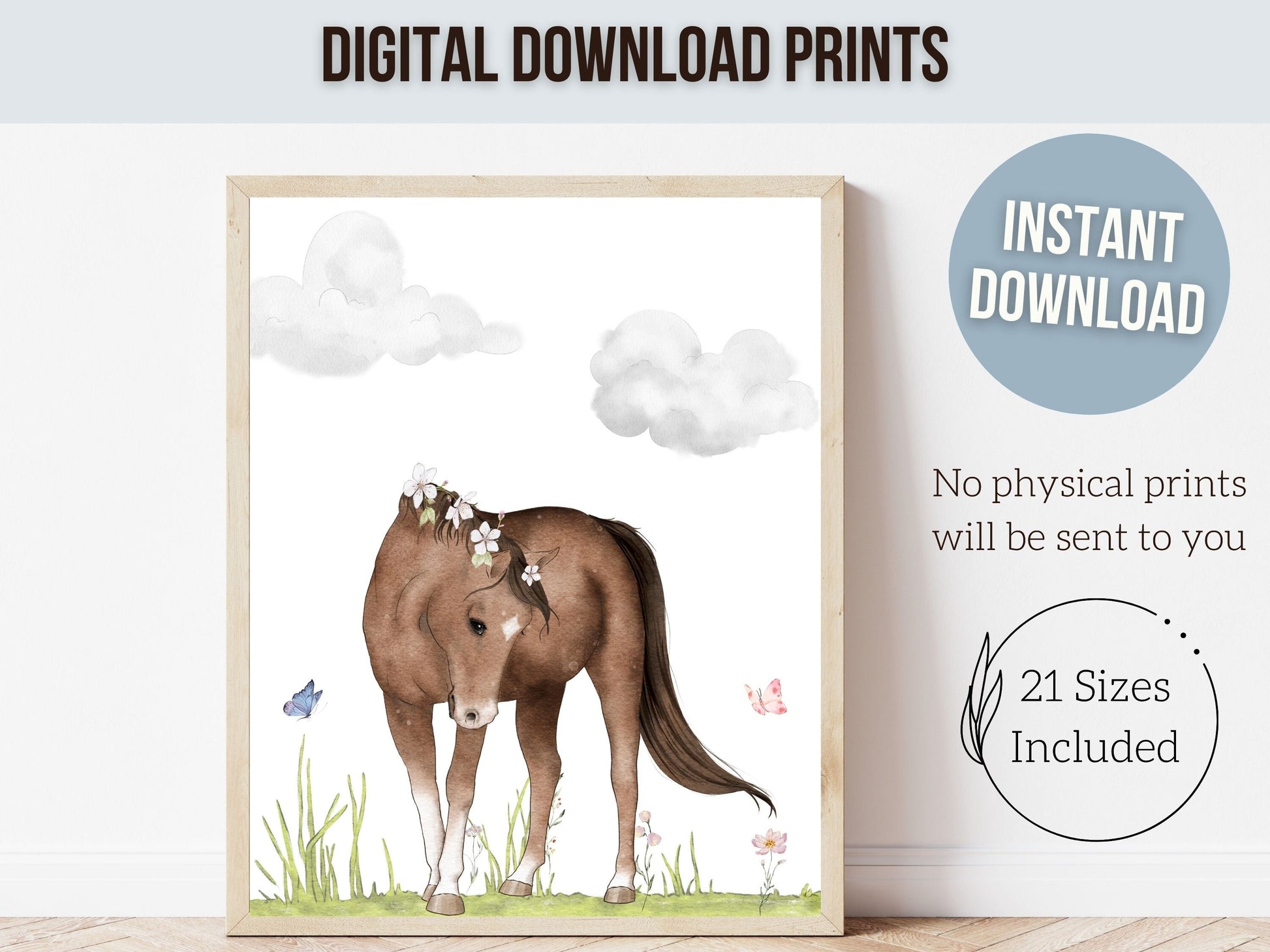 Horse Nursery Prints, Horse Nursery Decor, Girls Pony Nursery Print, Kids Room Wall Decor Wildflower Nursery Decor, Equestrian Digital Print