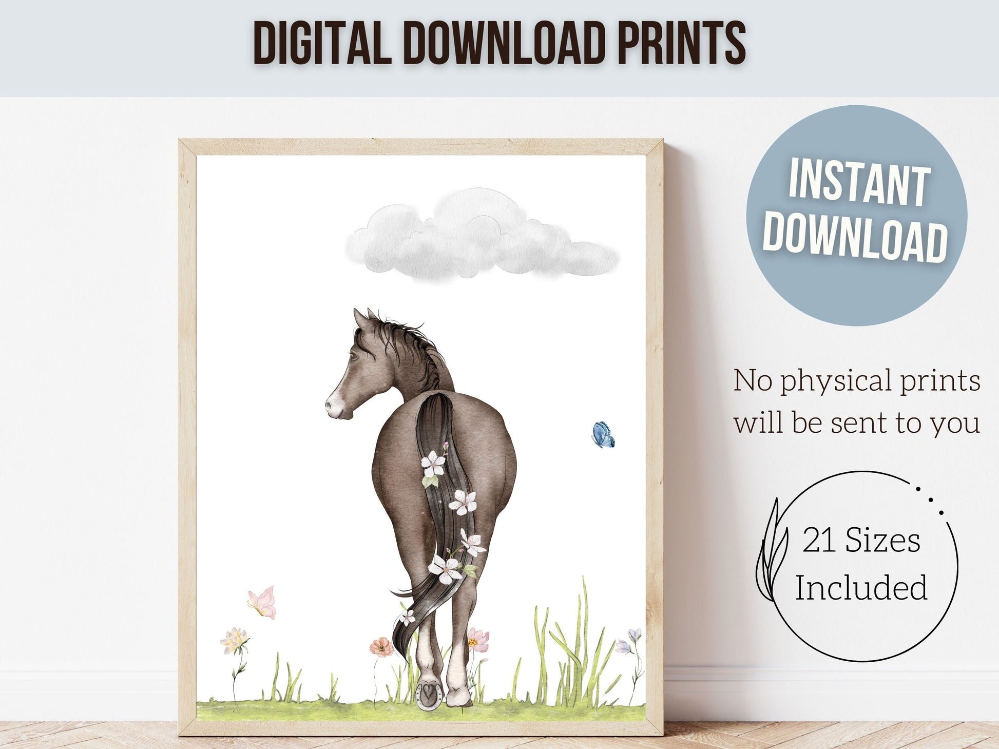 Horse Nursery Prints, Horse Nursery Decor, Girls Pony Nursery Print, Kids Room Wall Decor Wildflower Nursery Decor, Equestrian Digital Print