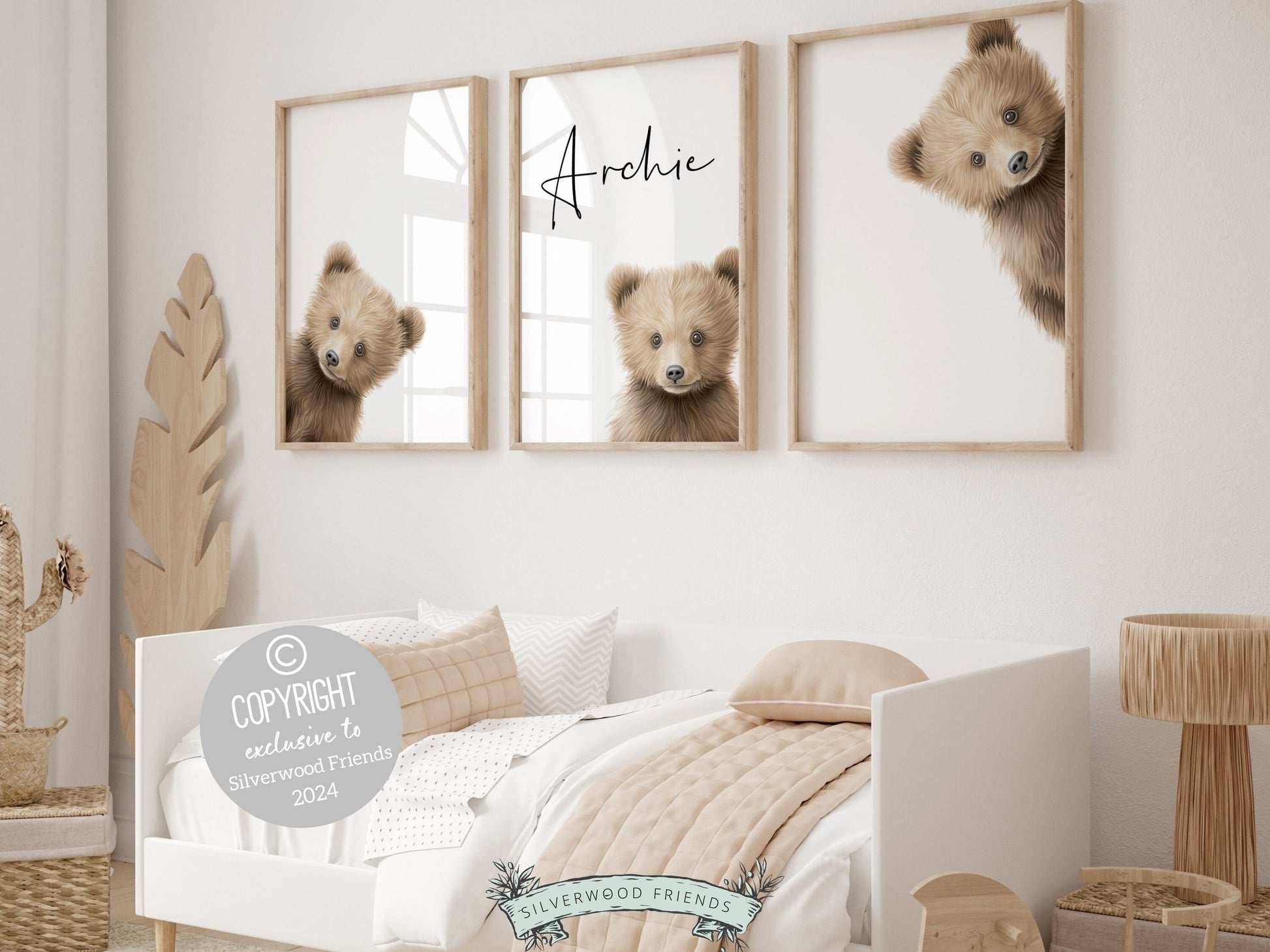 ORIGINAL Peeking Bear Nursery Print, Teddy Bear Nursery Decor, Baby Bear Nursery Wall Art, Neutral Woodland Nursery Decor Digital Name Print