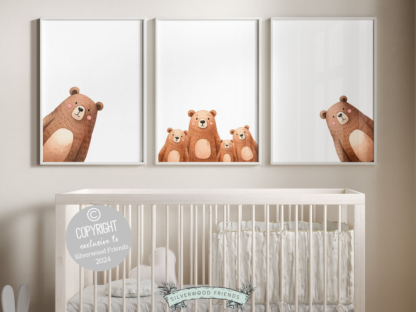 Set of 3 Peeking Bear Nursery Prints is part of our BEST SELLING Peeking Bear Nursery Print Collection and features an adorable family of peeking brown bears. Perfect for your bear nursery decor or woodland nursery and makes a unique baby shower gift