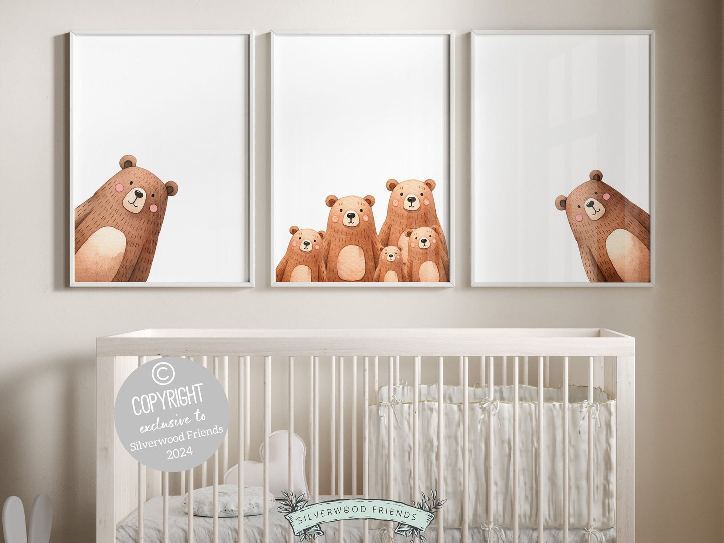 Set of 3 Peeking Bear Nursery Prints is part of our BEST SELLING Peeking Bear Nursery Print Collection and features an adorable family of peeking brown bears.Perfect for your bear nursery decor or woodland nursery and makes a unique baby shower gift