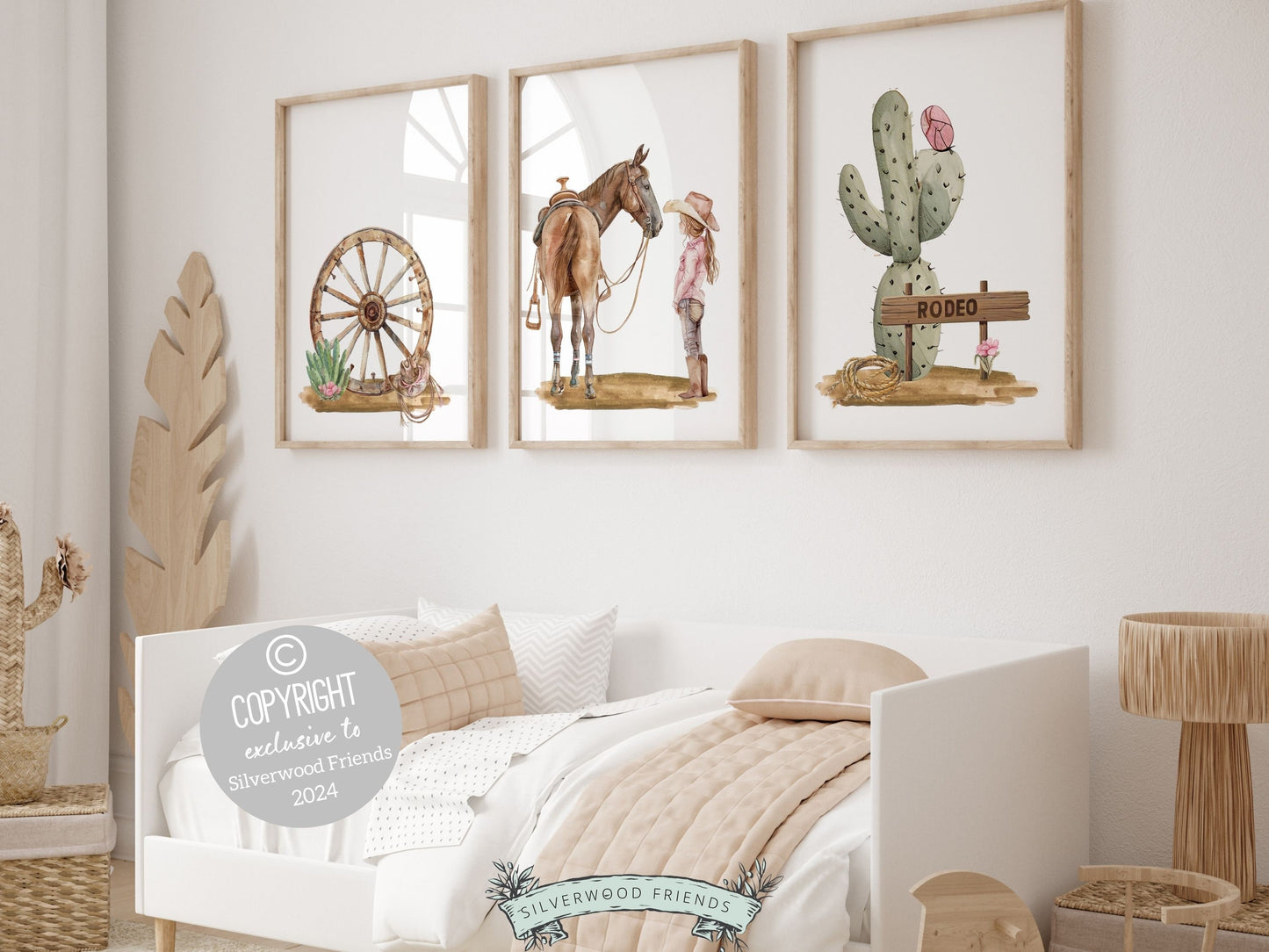 Set of 3 Cowgirl Nursery Prints transporting you to the enchanting world of the wild west. These charming artworks infuse rustic charm into your cowgirl themed decor, making them an ideal addition to your little ones space.