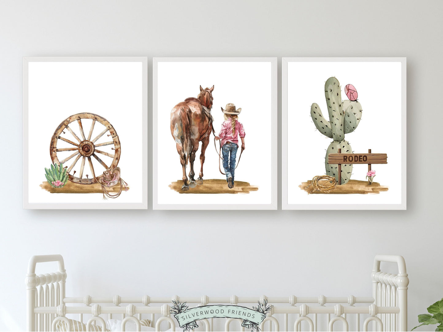 Add a touch of western charm to your baby girl's nursery with our Set of 3 Cowgirl Nursery Prints, evoking the enchantment of the wild west. 