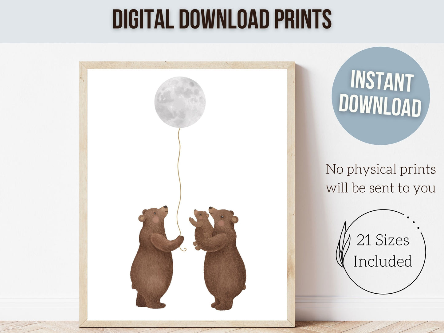 Bear Nursery Print, Woodland Bear Nursery Decor, Woodland Forest Theme Kids Room Wall Decor, We Love You To The Moon And Back Digital Print