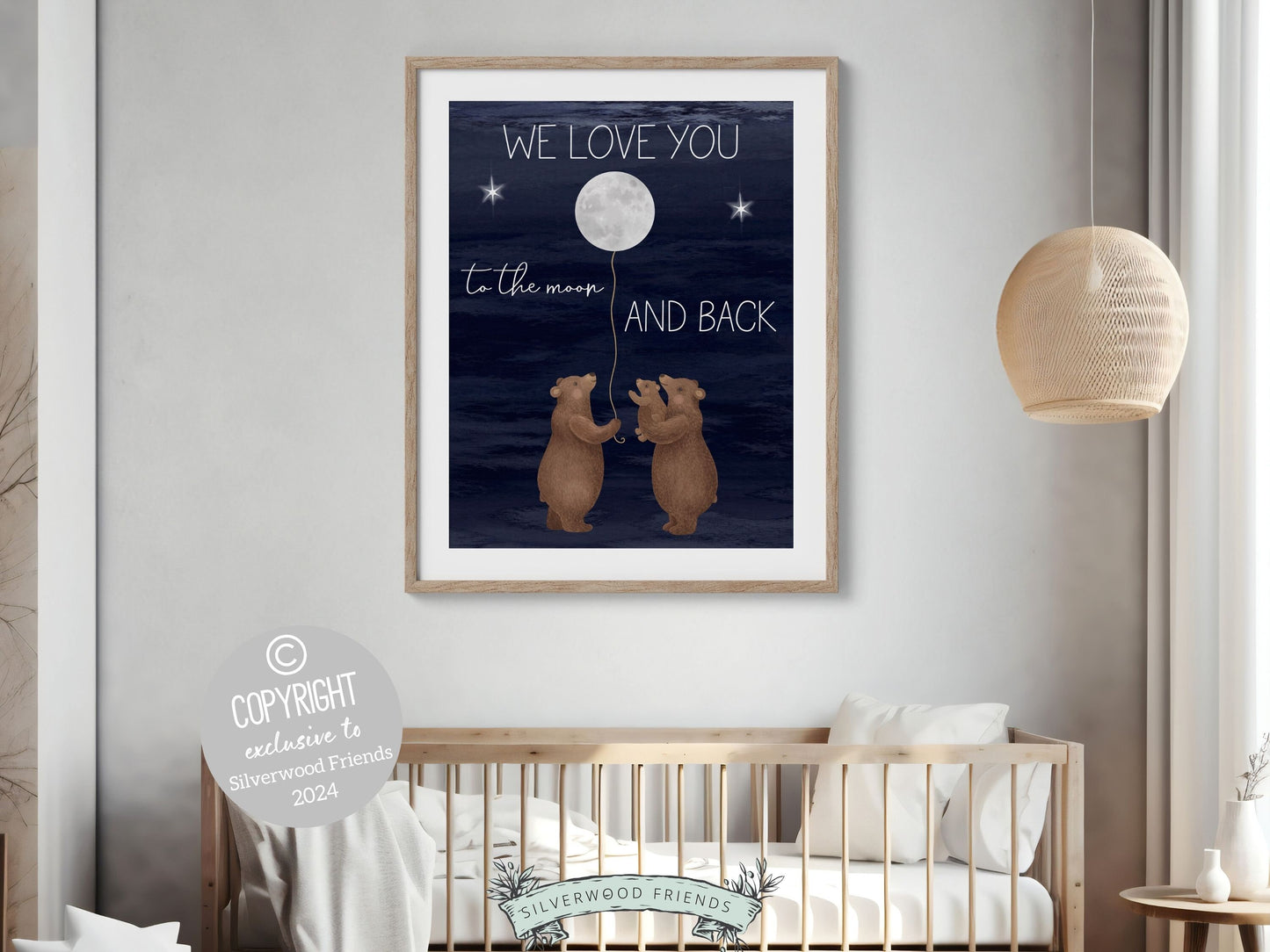 Bear Nursery Print, Woodland Bear Nursery Decor, Bear Baby Shower Gift, We Love You To The Moon And Back, Night Sky Nursery Digital Print