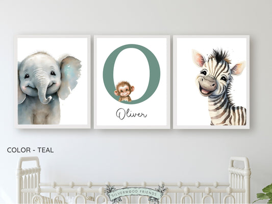 ORIGINAL Safari Nursery Prints, Boho Safari Nursery Decor, Baby Name Nursery Newborn Gift, Kids Jungle Animal Room Wall Decor Digital Prints