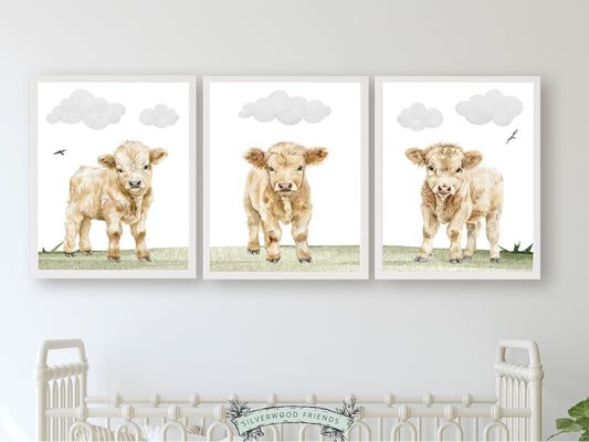 Highland Cow Nursery Print, Highland Cow Nursery Decor, Baby Farm Animal Nursery Wall Art, Baby Shower Gift Farm Nursery Decor Digital Print