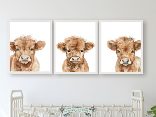 Highland Cow Nursery Print, Highland Cow Nursery Decor Gifts, Kids Farm Bedroom Wall Decor, Baby Farm Animal Nursery Digital Download Prints