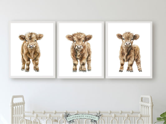 Highland Cow Nursery Print, Highland Cow Nursery Decor Gifts, Kids Farm Bedroom Wall Decor, Baby Farm Animal Nursery Digital Download Prints