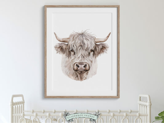 Highland Cow Print Gifts, Highland Cow Nursery Decor, Kids Farm Bedroom Wall Decor, Minimalist Highland Cow Digital Download Print