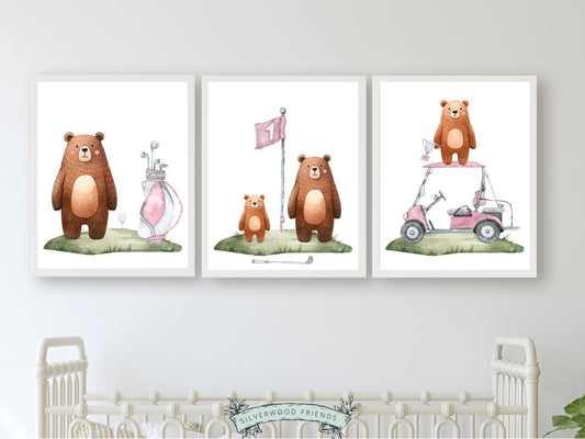 Girls Pink Golf Nursery Prints, Girls Pink Golf Nursery Decor, Girls Sport Nursery Decor, Watercolor Girl Pink Golf Pictures Digital Print