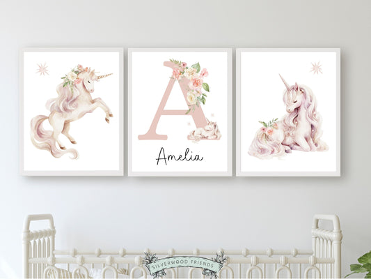 ORIGINAL Girls Unicorn Nursery Print, Girls Fantasy Nursery Decor, Fairytale Nursery Wall Art, Personalized Wildflower Nursery Digital Print