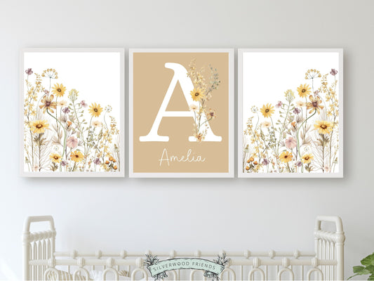 Boho Wildflower Nursery Prints, Floral Name Sign Nursery Wall Art, Baby Girl Nursery Prints, Wildflower Floral Nursery Decor Digital Prints