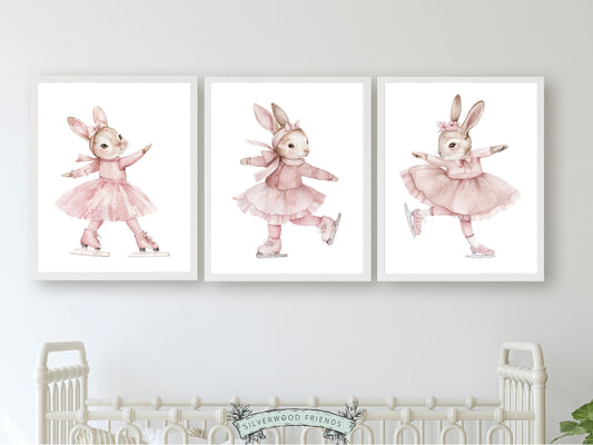 Figure Skating Bunny Nursery Print, Baby Girl Nursery Print, Ballerina Bunny Nursery Decor, Ice Skating Gift Girls Sport Room Digital Print