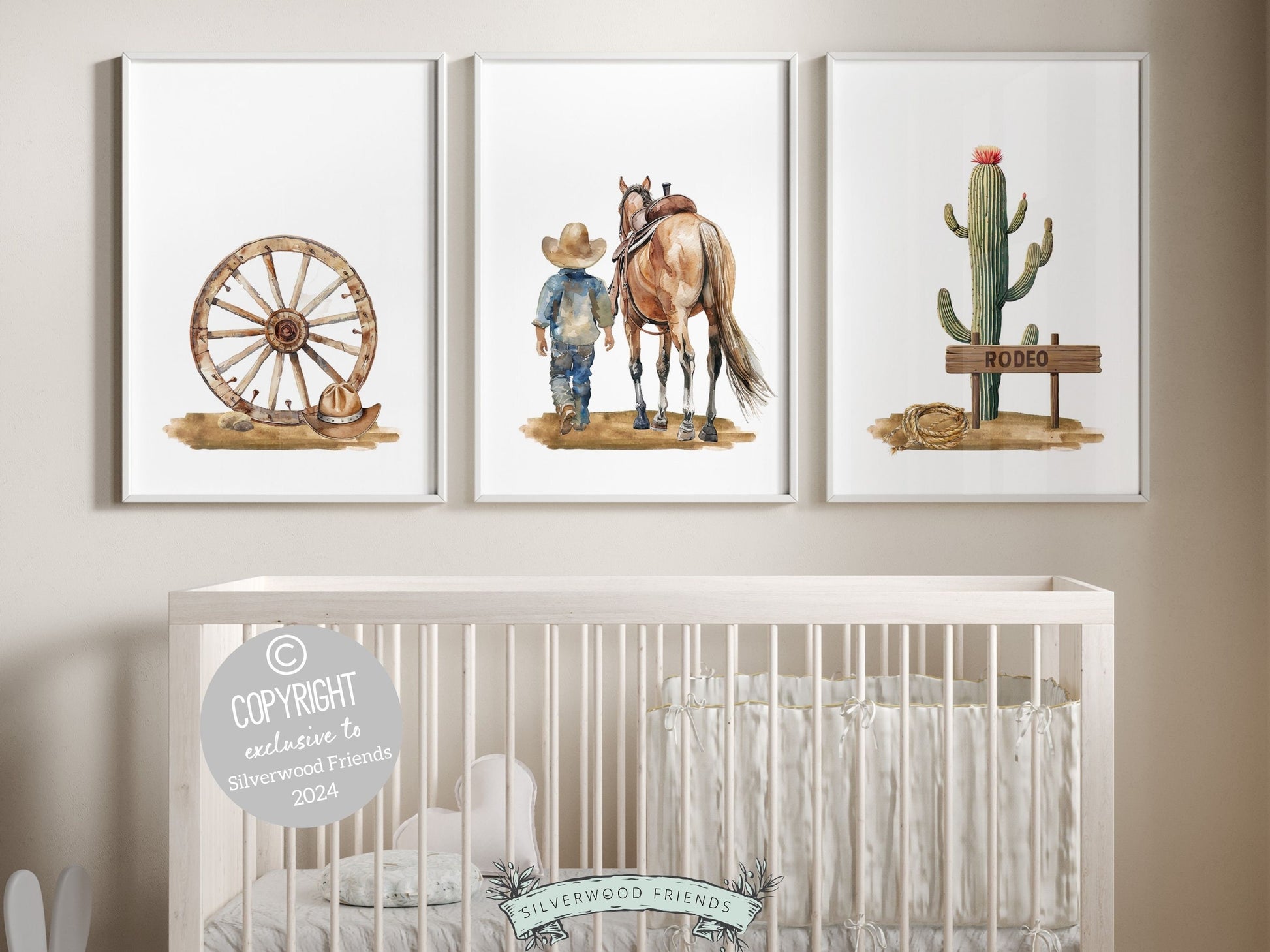 Transform your nursery into a wild west wonderland with our charming Set of 3 Cowboy Nursery Prints. Perfect for adding a touch of rustic charm to your cowboy nursery decor or as a unique baby shower gift.