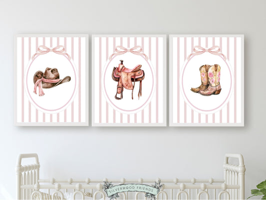 Cowgirl Nursery Prints, Cowgirl Nursery Decor, Baby Girl Country Western Nursery Decor, Girls Wild West Pink Nursery Wall Art Digital Prints