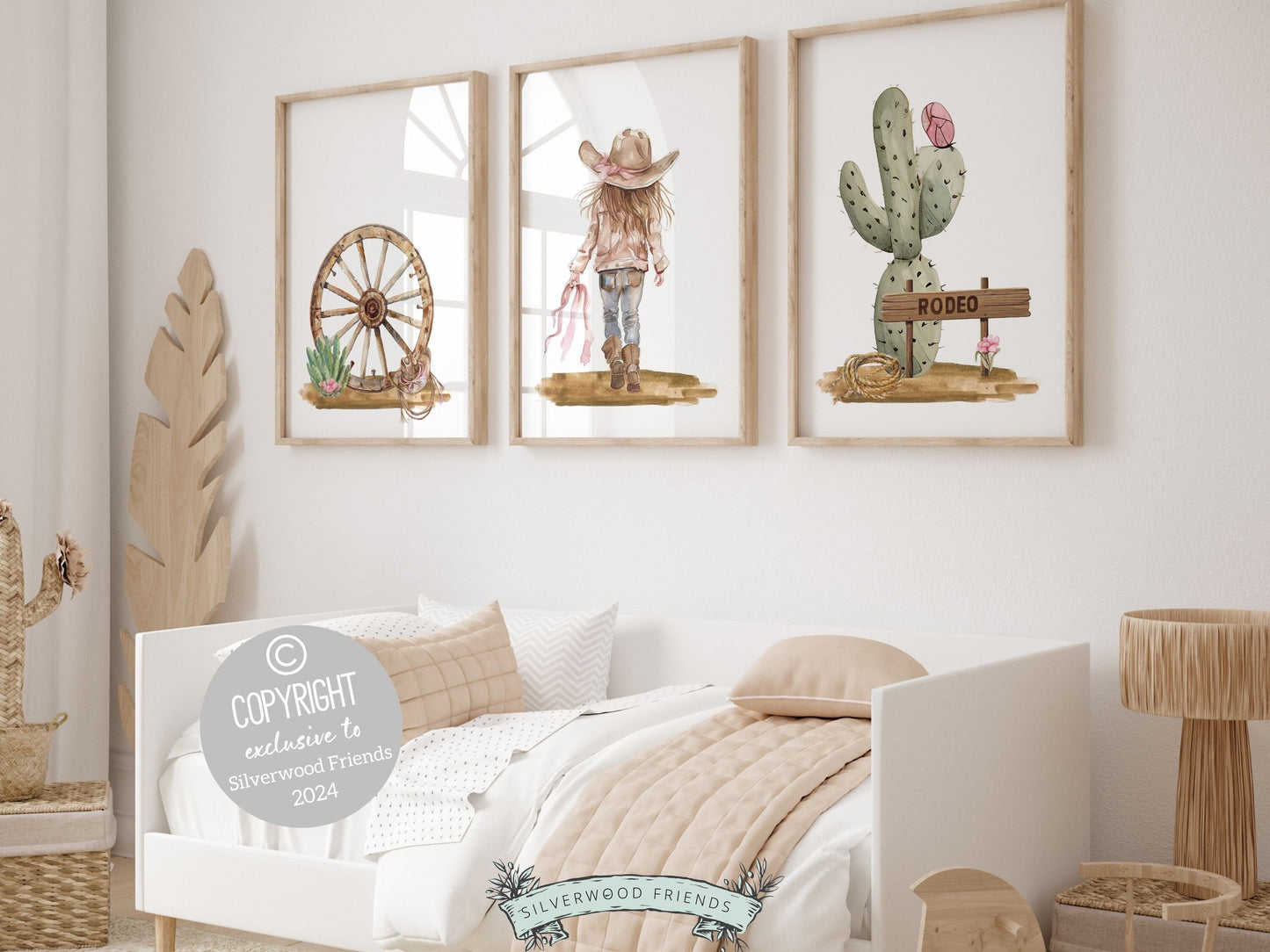 Set of 3 Cowgirl Nursery Prints, transporting you to the enchanting world of the wild west. These charming artworks infuse rustic charm into your cowgirl themed decor, making them an ideal addition to your little ones space.