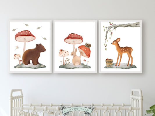 Woodland Mushroom Nursery Print Gift For Kids Woodland Mushroom Nursery Decor, Boho Kids Room Wall Decor Nature Nursery Theme Digital Prints