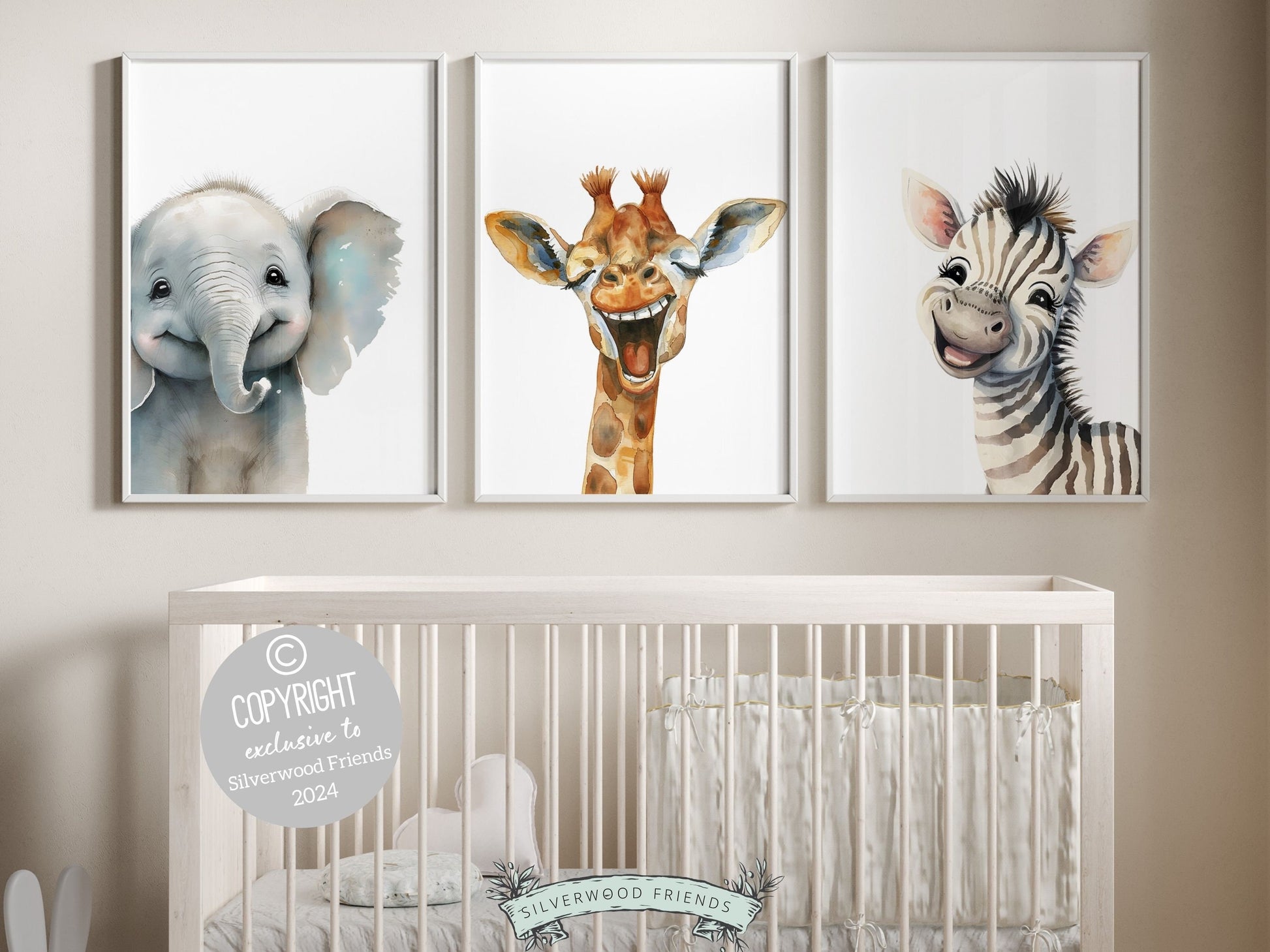 Transform your nursery decor with our charming Safari Animal Nursery Prints Set of 3, showcasing playful safari animals smiling. These delightful prints are perfect for your safari nursery decor and also make a unique safari baby shower gift.