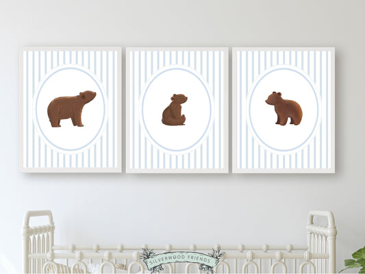 Bear Nursery Prints, Brown Bear Neutral Nursery Decor, Teddy Bear Chinoiserie Nursery Wall Art, Woodland Bear Nursery Poster Digital Prints