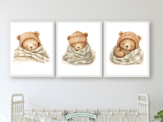 ORIGINAL Teddy Bear Nursery Prints, Teddy Bear Nursery Decor, Gender Neutral Beige Teddy Bear Nursery Wall Art Gift Digital Download Prints