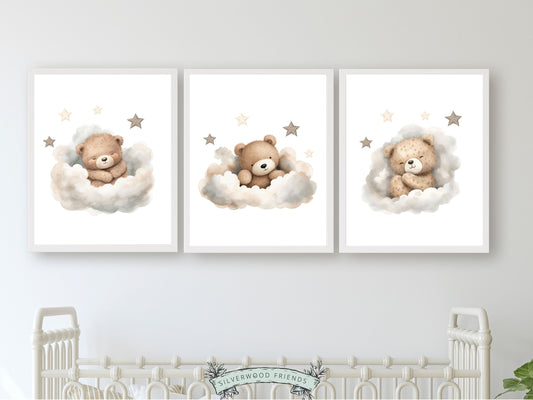 Teddy Bear Nursery Prints, Teddy Bear Nursery Decor, Gender Neutral Beige Teddy Bear Nursery Wall Art, Bear Baby Shower Gift Digital Prints