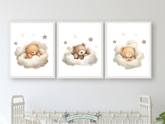 Teddy Bear Nursery Prints, Teddy Bear Nursery Decor, Gender Neutral Beige Teddy Bear Nursery Wall Art, Bear Baby Shower Gift Digital Prints