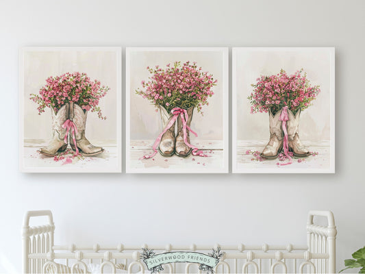 Cowgirl Boots Print, Cowgirl Nursery Decor, Floral Western Nursery Decor Coastal Cowgirl Aesthetic Trendy Dorm Room Wall Decor Digital Print