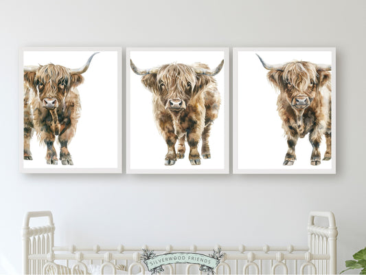 Highland Cow Print, Highland Cow Nursery Decor, Kids Farm Bedroom Wall Decor, Farm Nursery Wall Art Scottish Highland Cow Digital Print Gift