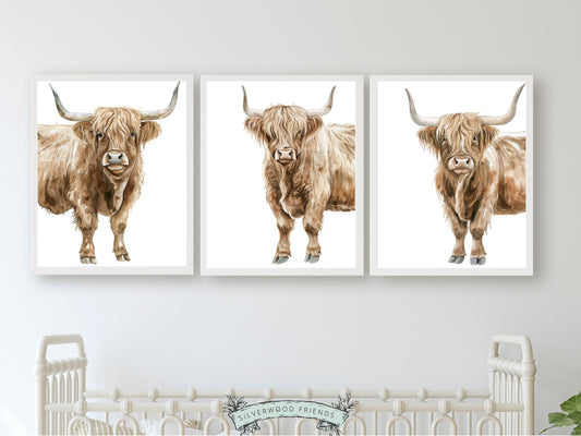 Highland Cow Print, Highland Cow Nursery Decor, Kids Room Wall Decor, Farm Animal Nursery Wall Art, Minimalist Highland Cow Digital Print