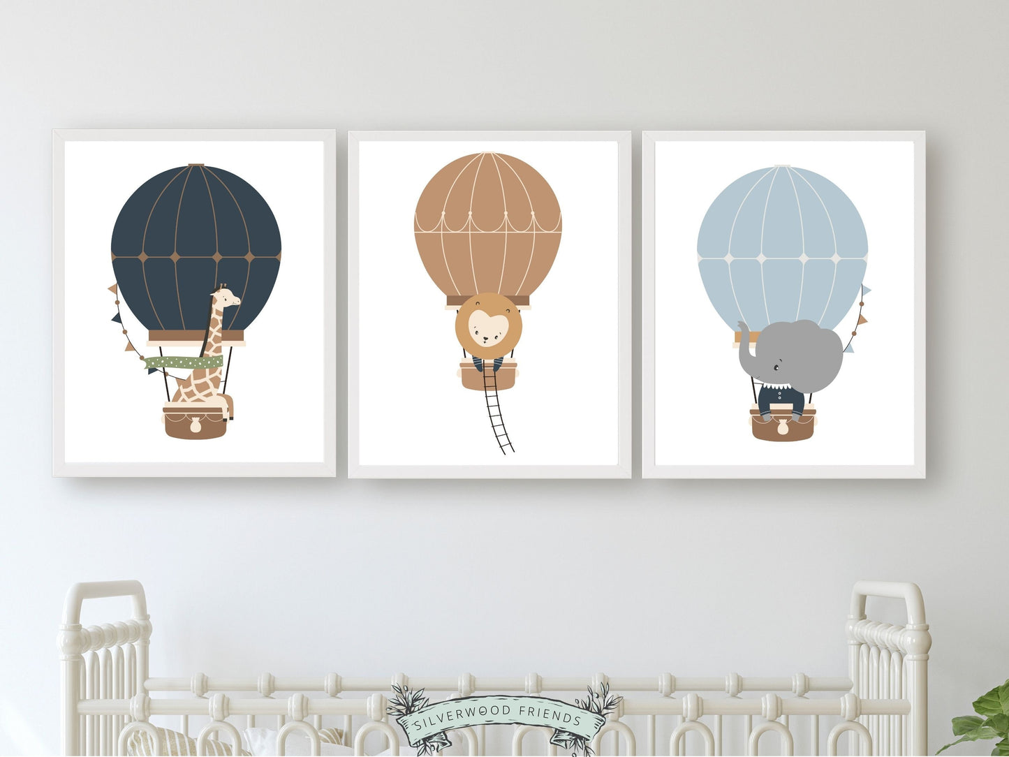 Hot Air Balloon Nursery Print, Safari Animal Nursery Decor,Navy Blue Jungle Nursery Wall Art Transport Adventure Theme Nursery Digital Print