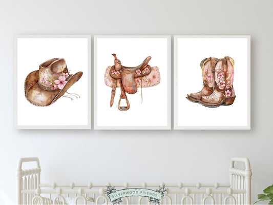 Cowgirl Nursery Prints, Cowgirl Nursery Decor, Baby Girl Country Western Nursery Decor, Toddler Girl Horse Nursery Wall Art Digital Prints