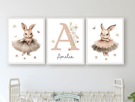 ORIGINAL Bunny Nursery Print Gift For Baby Girl Bunny Wildflower Nursery Decor, Ballerina Bunny Nursery Wall Art Floral Ballet Digital Print