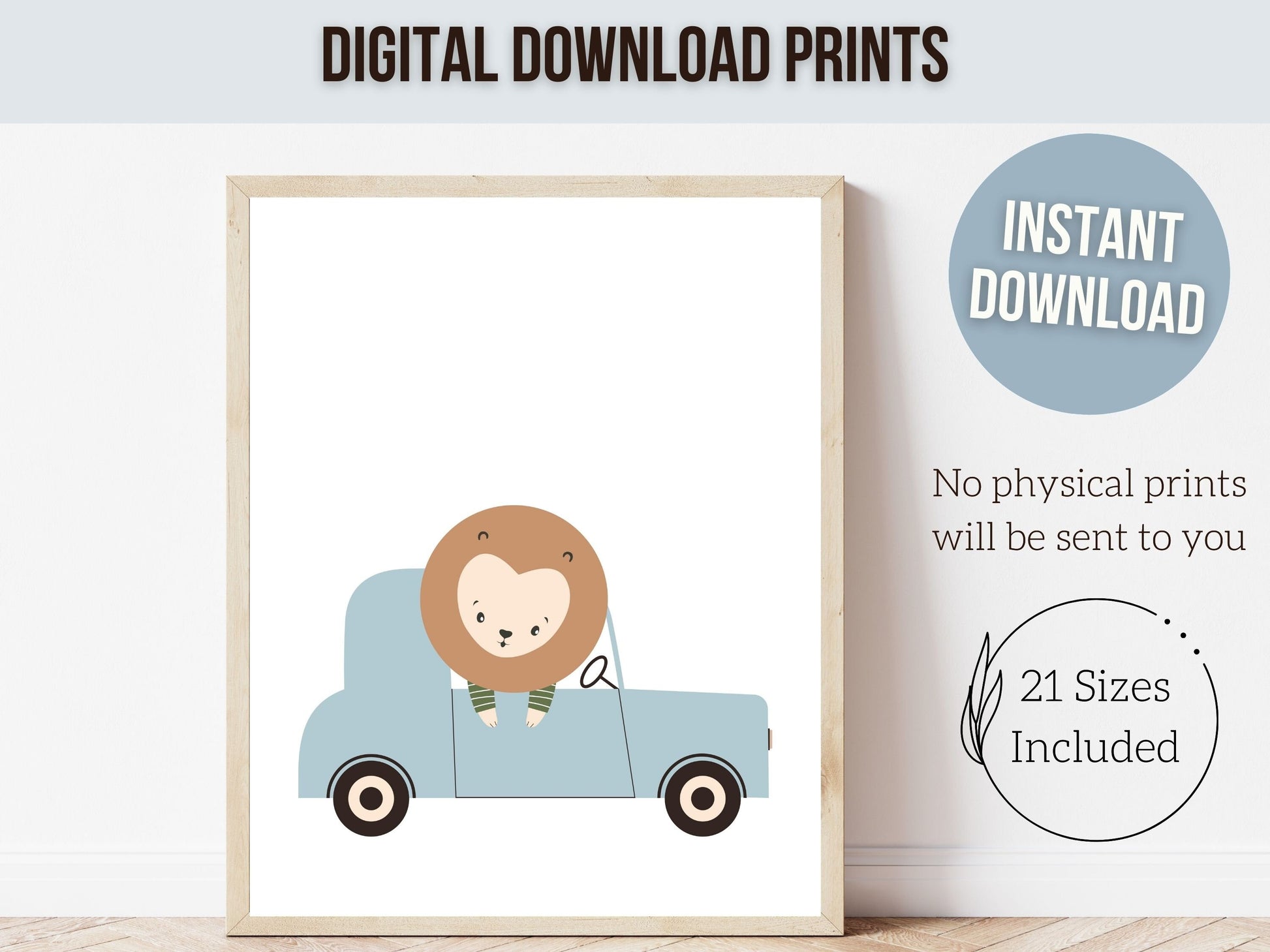 Safari Animal Car Nursery Prints, Jungle Animal Car Nursery Decor, Boys Toddler Room Safari Nursery Decor, Transport Nursery Digital Print