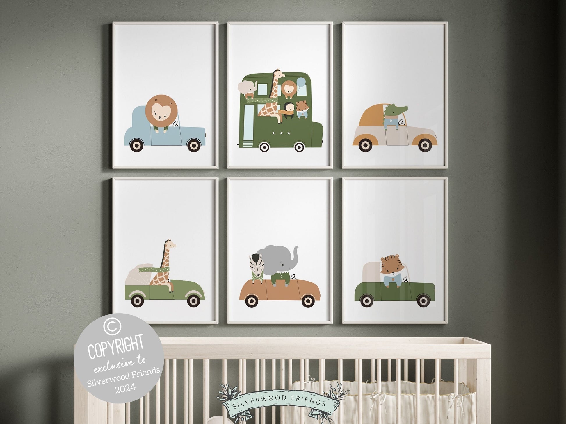 Safari Animal Car Nursery Prints, Jungle Animal Car Nursery Decor, Boys Toddler Room Safari Nursery Decor, Transport Nursery Digital Print