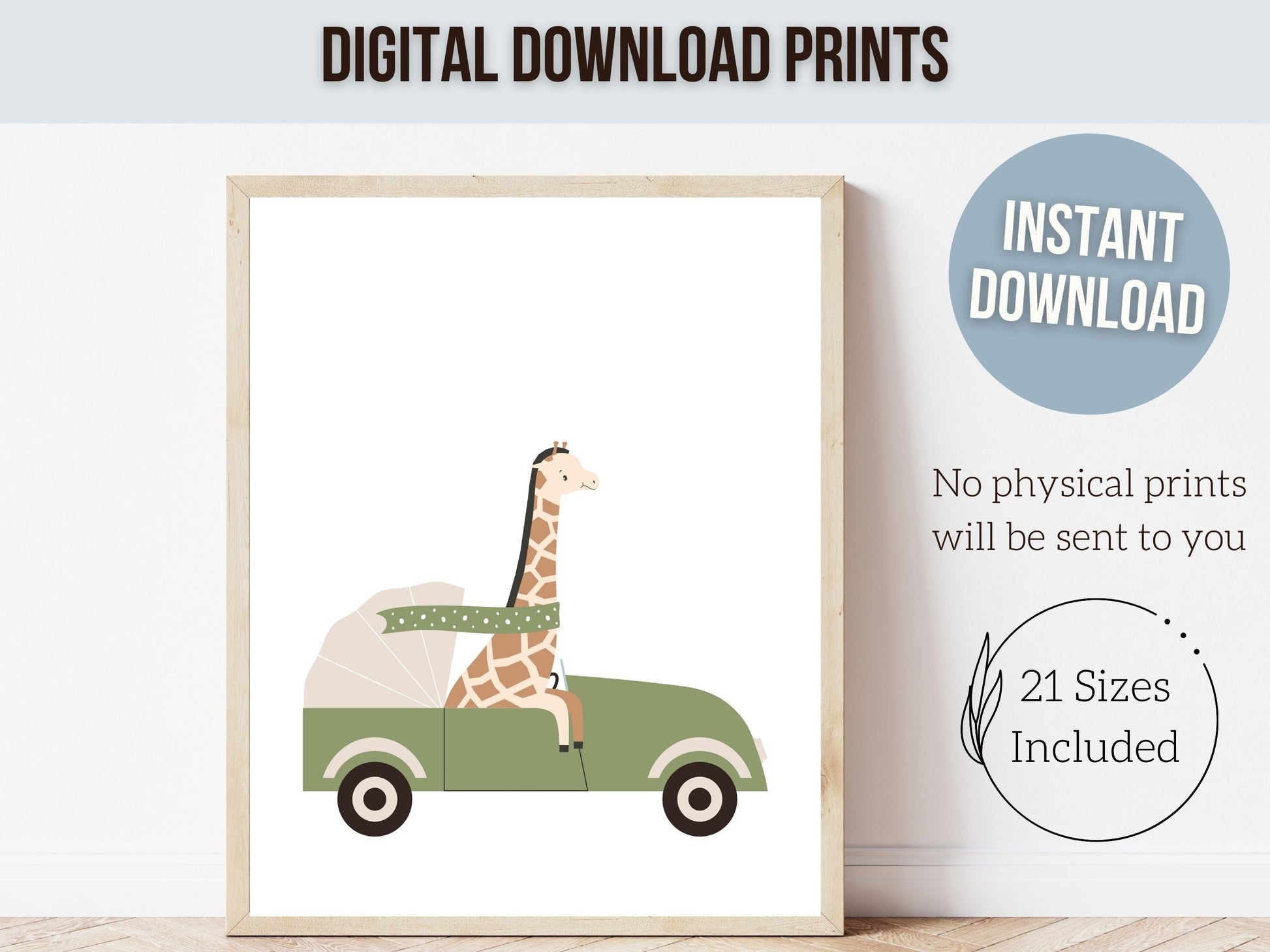 Safari Animal Car Nursery Prints, Jungle Animal Car Nursery Decor, Boys Toddler Room Safari Nursery Decor, Transport Nursery Digital Print